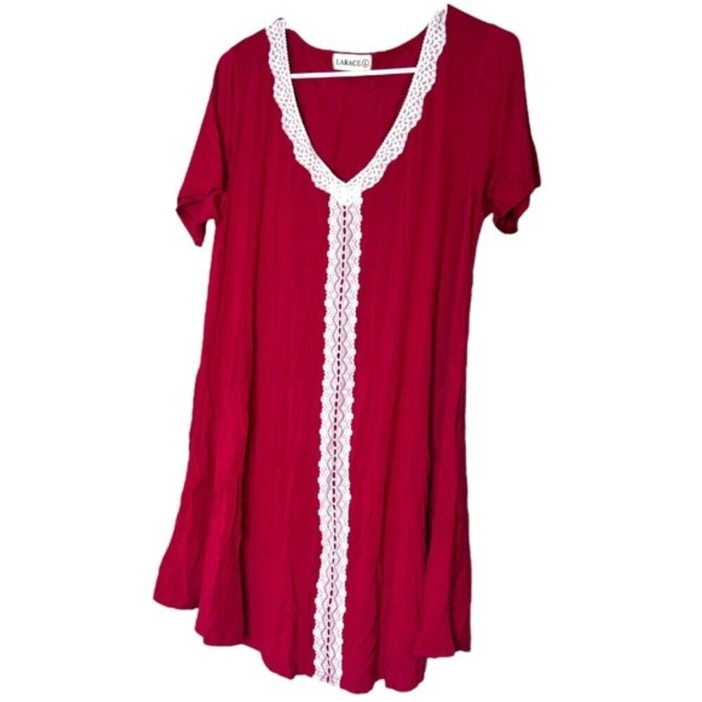 Women's LARACE red Sleep Shirts short nursing short Sleeve women L